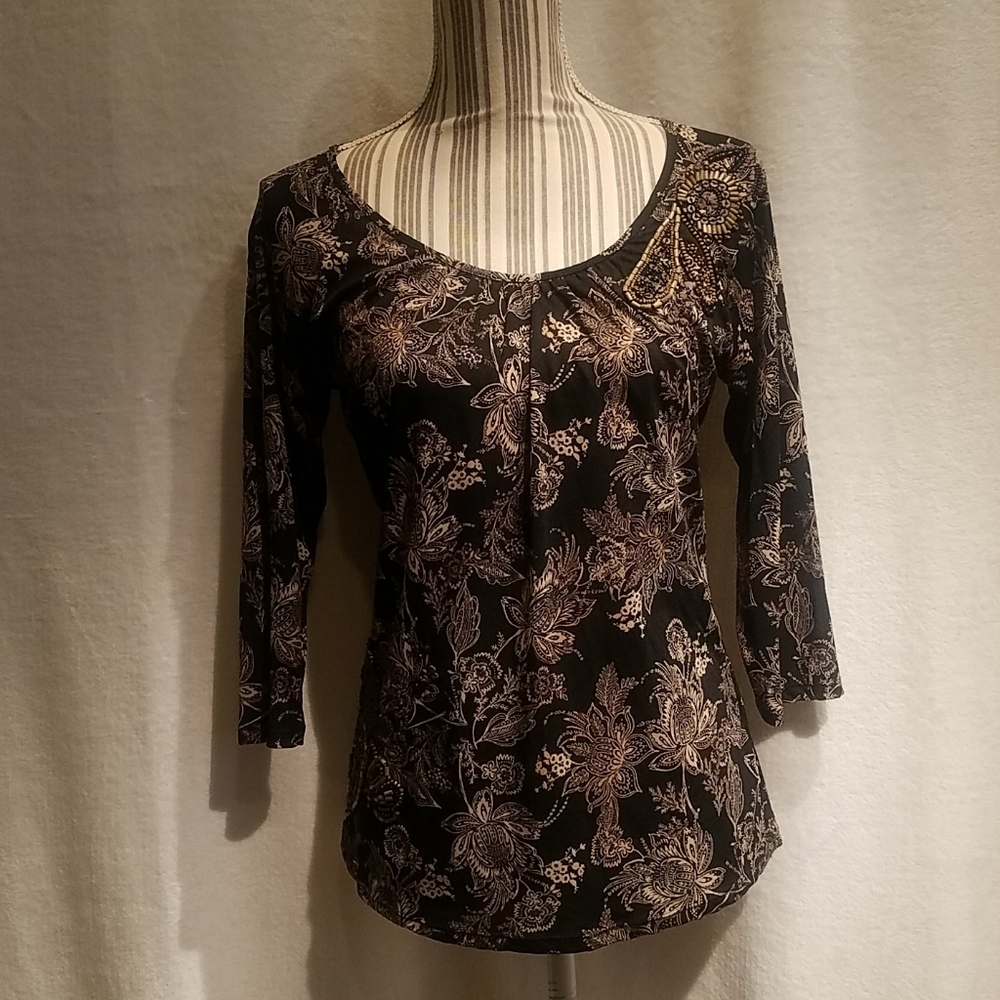 Dana Buchman Black & Gold Paisley Top Size L